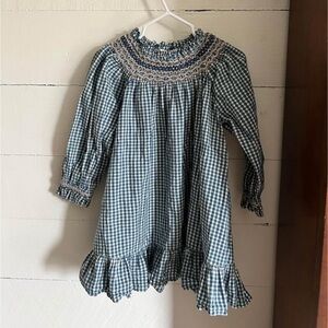 doen girls long sleeve smocked blue dress 4 plaid
